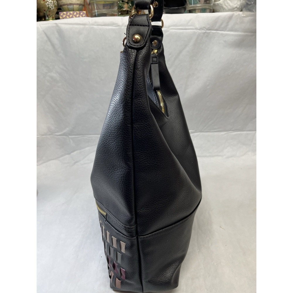 Adrienne Vittadini Faux Leather Hobo Shoulder Bag Purse Handbag Fringe Tassel - Picture 7 of 12